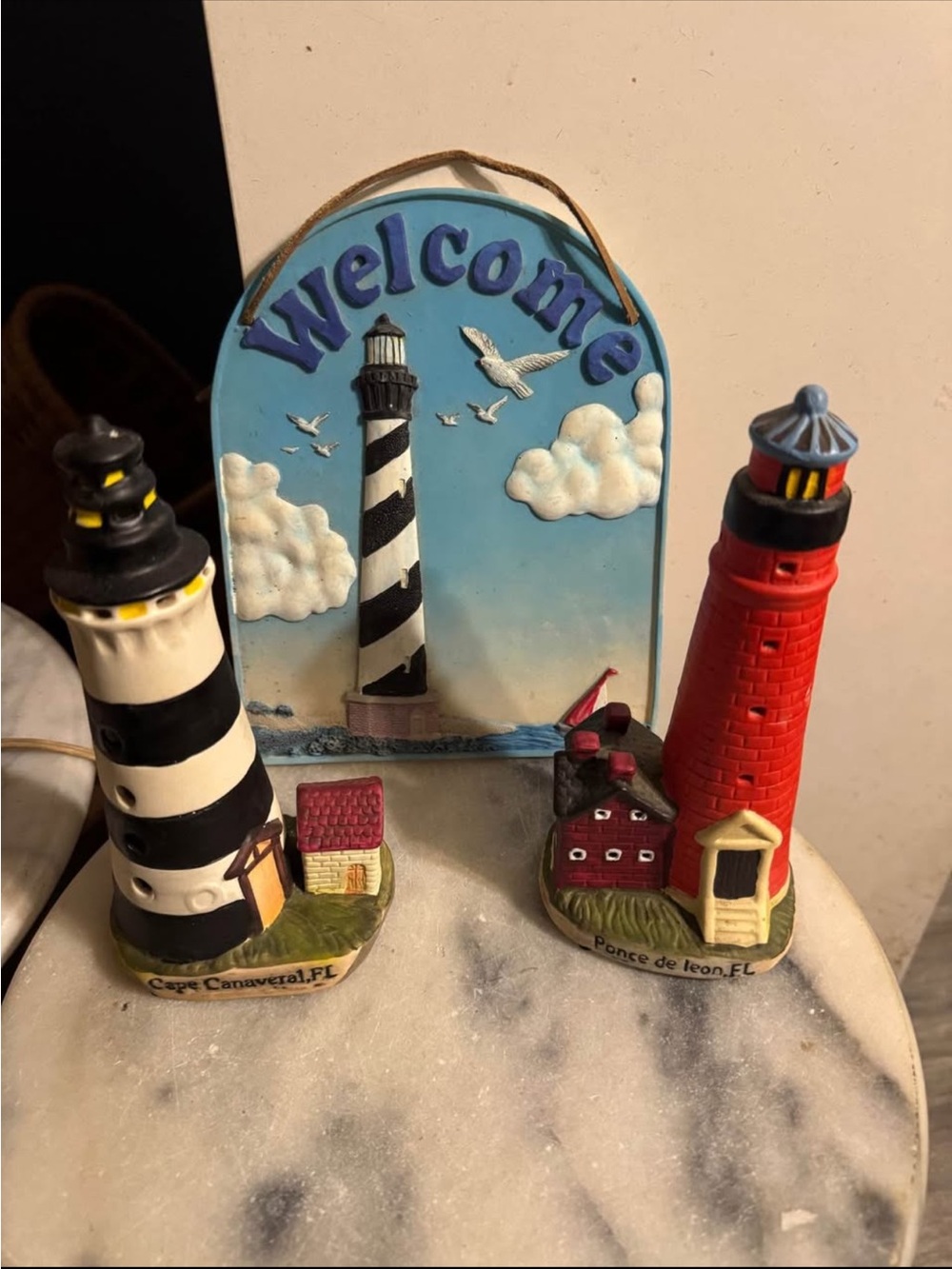 Welcome Coastal Lighthouse Wall Plaque and Figurines - Blue